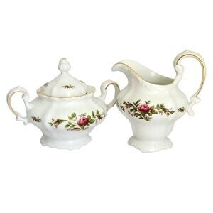Vintage Johann Haviland Cream Sugar Set China Traditions Moss Rose Cottagecore